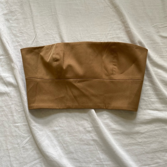 Alexander Wang 100% silk camel butter crop tube top Petite - Picture 3 of 6